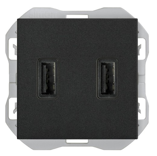 Chargeur double USB A + A Simon 270 2.1A noir mat