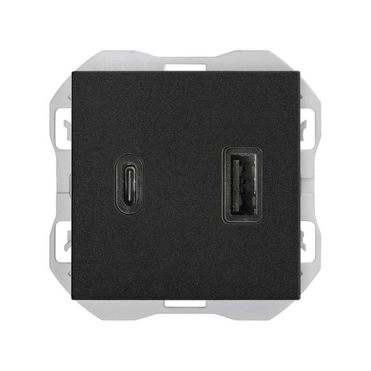 Dubbele USB-oplader A + C Simon 270 3.1A Quickcharge mat zwart