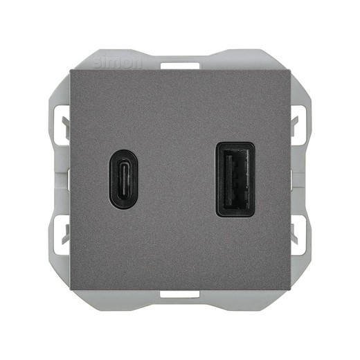 Dubbele USB-oplader A + C Simon 270 3.1A Quickcharge titanium