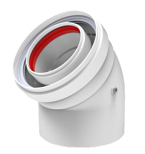 Chimney elbow 45º Male-Female diameter 60mm 100mm white aluminum