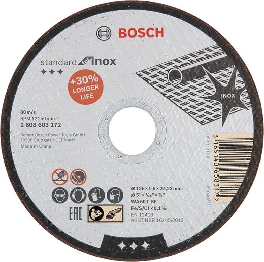 Disque à tronçonner droit standard en acier inoxydable POUR 125x1x22.23