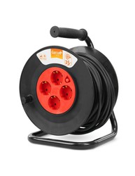 Domestic cable reel of 25 meters with handle, 4 Schuko sockets