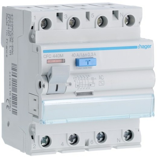 Interruptor diferencial 4P, 40A, 300mA  tipo AC Hager