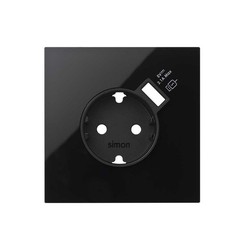 Frontkit für 1 Stück mit Schuko-Sockel und schwarz glänzendem USB-Ladegerät Simon 100