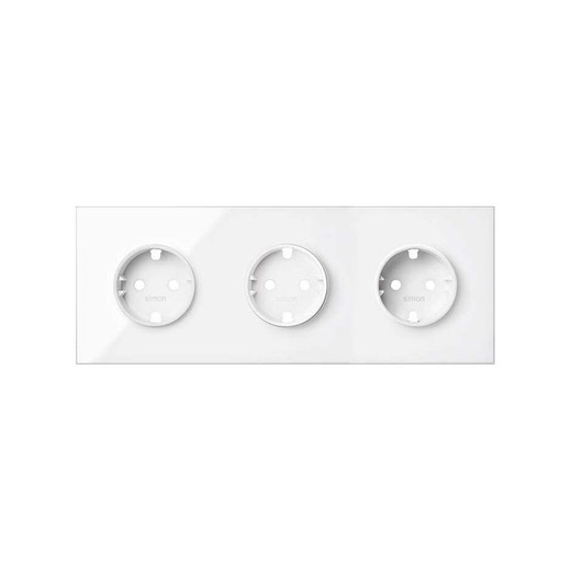 Front kit for 3 elements with 3 socket outlets schuko white glossy Simon 100