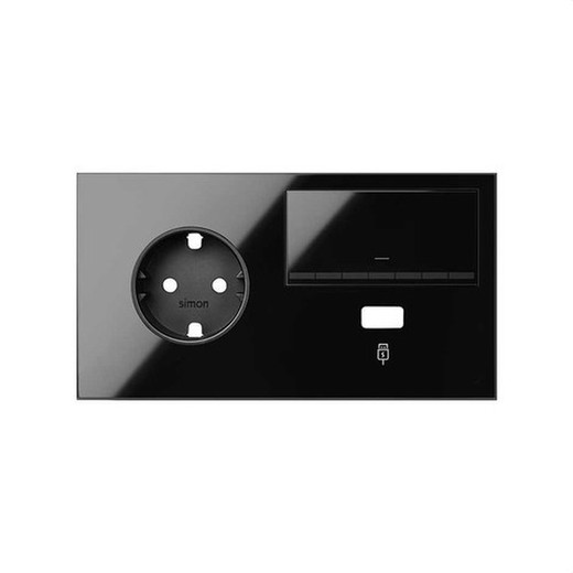 Front kit with 3 elements 1 Schuko socket, a button and a USB charger black Simon 100