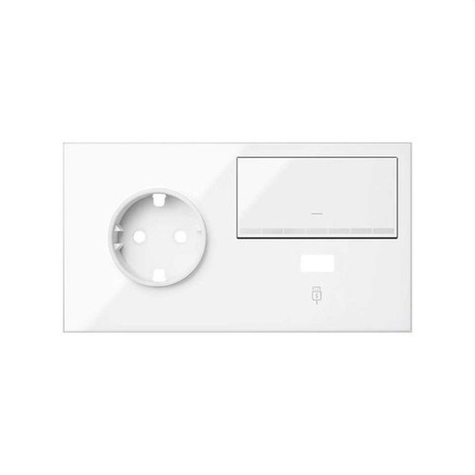 Front kit with 3 elements 1 German socket outlet, 1 button and 1 USB charger white Simon 100