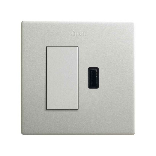 Monoblock-Druckschalter-Kit + USB-A-Ladegerät Simon 270 2.1A SmartCharge Aluminium