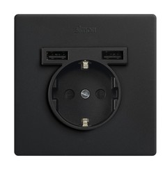 Kit monobloco Schuko + 2 carregadores USB Simon 270 com 1 elemento preto fosco