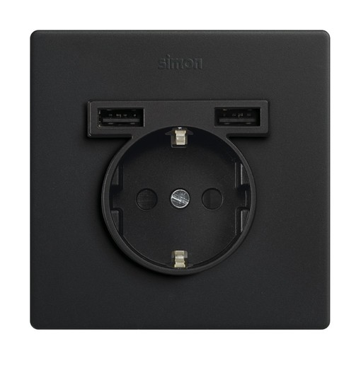 Schuko monoblock kit + 2 Simon 270 USB chargers with 1 matte black element
