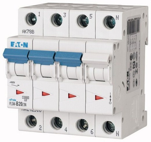 3 pole + neutral automatic circuit breaker PLSM-D20 / 3N 20A