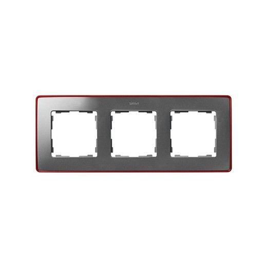 Marco para 3 elementos aluminio frío base rojo Simon 82 Detail Select