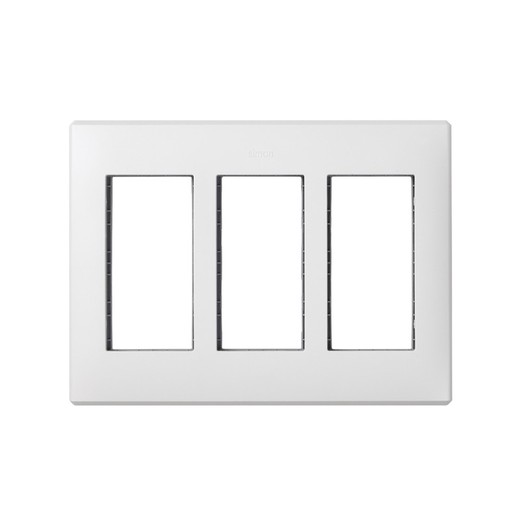 Cadre pour mur encastré et supports pour 3 éléments doubles blanc Simon 500 Cima