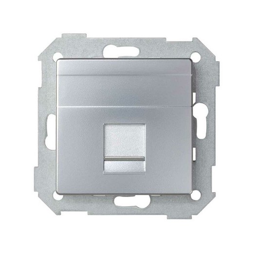 Flat voice and data plate with dust cover for 1 Simon 82 white aluminum connector
