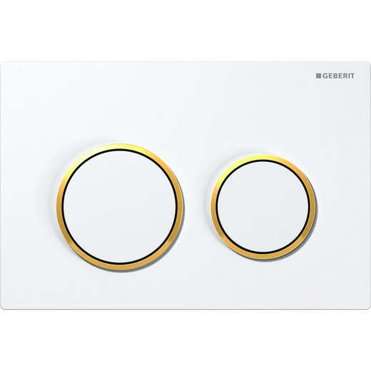 Botão Geberit Omega20 para descarga dupla em plástico branco e dourado