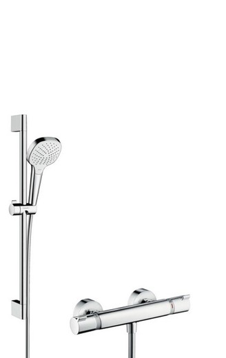 Shower set with Ecostat Comfort thermostat and Hansgrohe shower bar