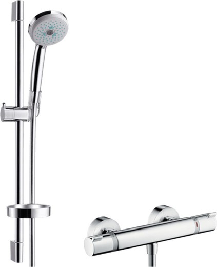 Multi exposed shower set with Ecostat thermostat and Hansgrohe shower bar