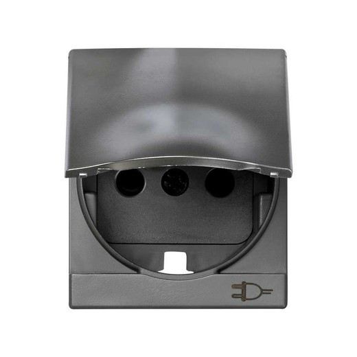 Hinged cover with security device for the Simon 82 aluminum schuko socket base Centralizations