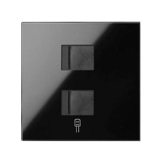 Capa de voz e dados com capa protetora contra poeira para 2 conectores Simon 100 preto brilhante