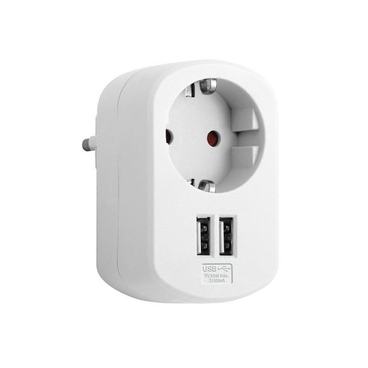 Combi adapter met 1 stopcontact 16A 250V + 2 USB 3.15A wit Simon
