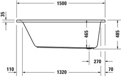 Vasca rettangolare 1700x750mm con inclinazione dorsale