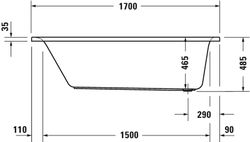 Banheira retangular 1700x750mm com inclinação dorsal