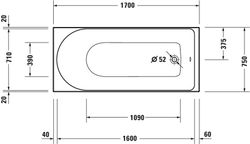 Banheira retangular 1700x750mm com inclinação dorsal