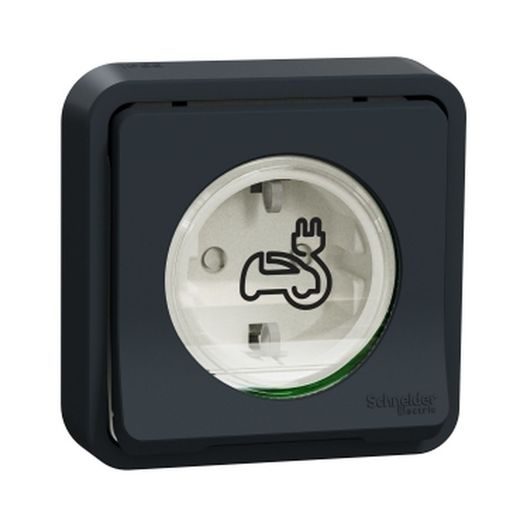Socle 2P Mureva Styl pour installation encastrée et vis latérale affleurante noir