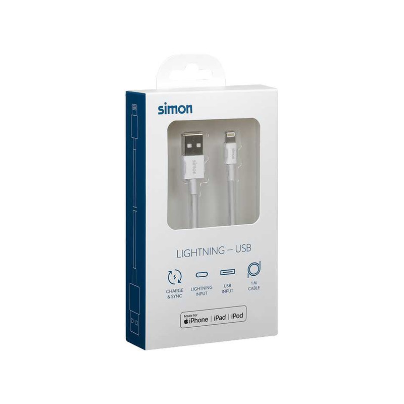 Câble lightning-USB B 1m blanc Simon — Rehabilitaweb