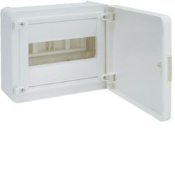 Caja de superficie golf VF con 1 fila 8 módulos opaca blanca y regleta Hager