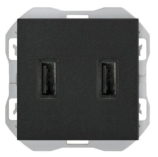 Cargador USB doble A + A Simon 270 2,1A negro mate
