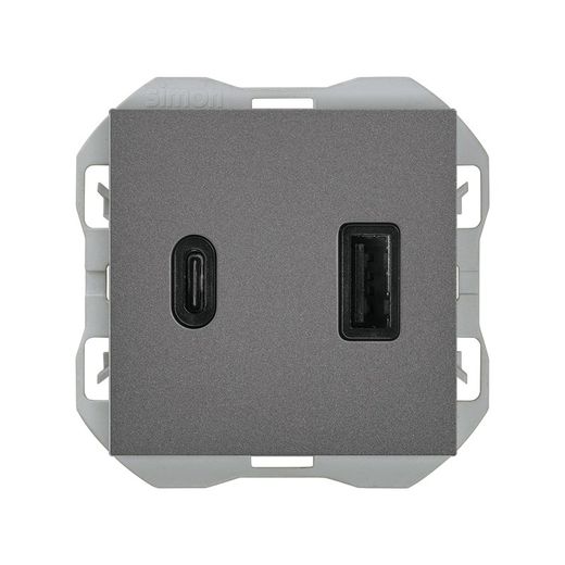 Dual USB charger A + C Simon 270 3.1A Quickcharge titanium