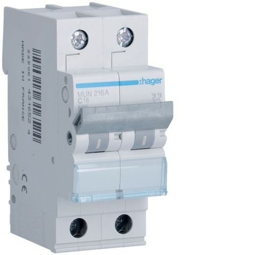 Interrupteur automatique 2P 16A courbe-C 6kA Hager