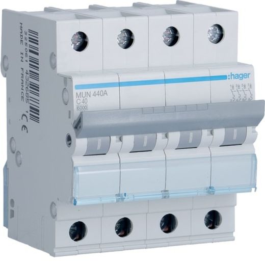Interrupteur automatique 4P 40A courbe-C 6kA Hager