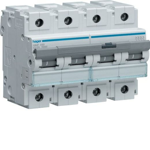 4P, 125A, curve C, 10kA Hager magnetische thermische stroomonderbreker