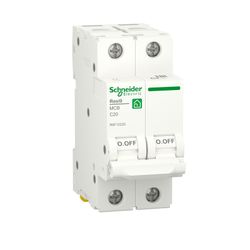 Interruptor automático, Resi9, 2P, 20A, Curva C, 6000 A, 230V Schneider electric