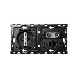 Kit back para 2 elementos con 1 base de enchufe schuko y 1 toma R-TV y SAT y 1 conector informatico Simon 100