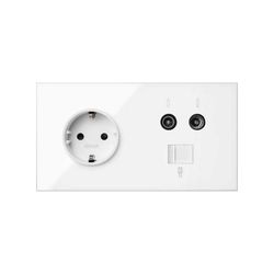Kit de volta para 2 elementos com 1 base schuko e 1 soquete R-TV e SAT e 1 conector Simon 100