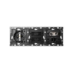 Kit back para 3 elementos con 1 base de enchufe schuko, 1 conector HDMI + USB y 1 toma R-TV Simon 100
