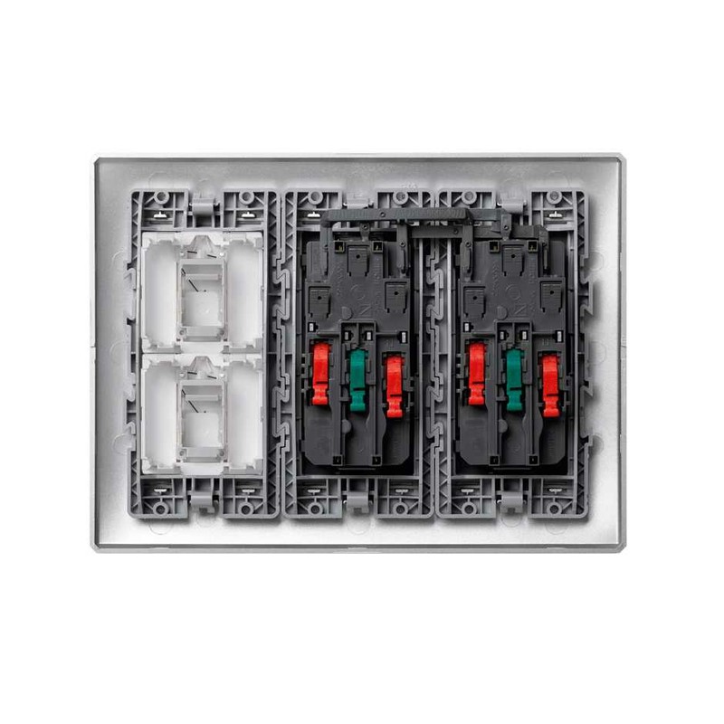 Caja de mecanismos de 3 elementos con 1 schuko doble, 1 schuko doble para  SAI y 2 RJ45 montado en kit