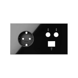 Front kit voor 2 elementen met 1 schuko-aansluiting, 1 R-TV en SAT-aansluiting met 1 zwart glanzende Simon 100 computerconnector