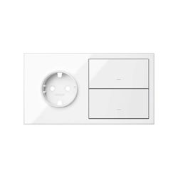 Kit front para 2 elementos con 1 base de enchufe schuko y 2 teclas blanco brillante Simon 100