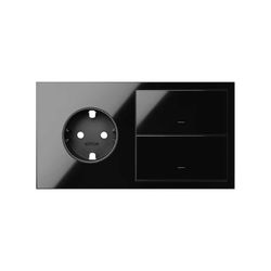 Kit front para 2 elementos con 1 base de enchufe schuko y 2 teclas negro brillante Simon 100