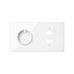Kit front para 2 elementos con 1 cargador USB y 1 base de enchufe schuko blanco brillante Simon 100