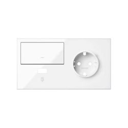 Kit front para 2 elementos con 1 tecla, 1 cargador USB y 1 base de enchufe schuko blanco brillante Simon 100