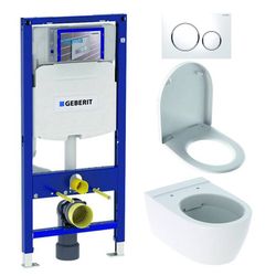 Gerebit iCon Kit einer Wandtoilette mit Sitz und Bezug, Duofix-Rahmen und Sigma 20-Druckknopf