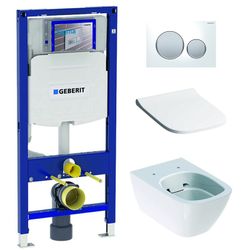 Gerebit Smyle Kit mit Wandtoilette mit Sitz und Bezug, Duofix-Rahmen und Sigma 20-Druckknopf