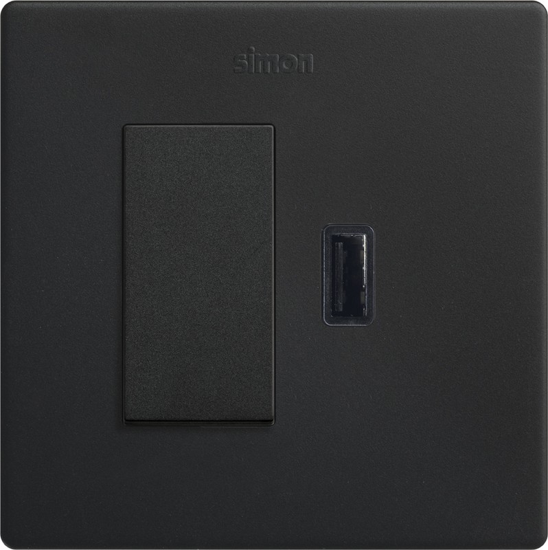 Kit interrupteur à bouton-poussoir monobloc + chargeur USB A Simon 270 2.1A  SmartCharge noir mat — Rehabilitaweb