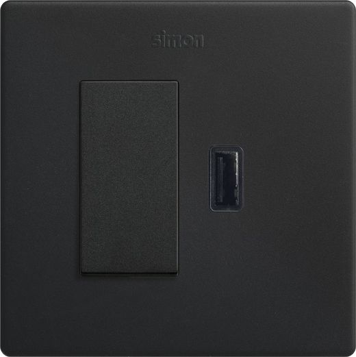 Kit monobloco com botão de pressão + carregador USB A Simon 270 2.1A SmartCharge preto fosco