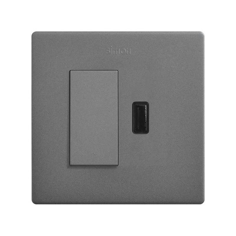 Kit interruttore a pulsante monoblocco + caricatore USB A Simon 270 2.1A  SmartCharge titanio — Rehabilitaweb